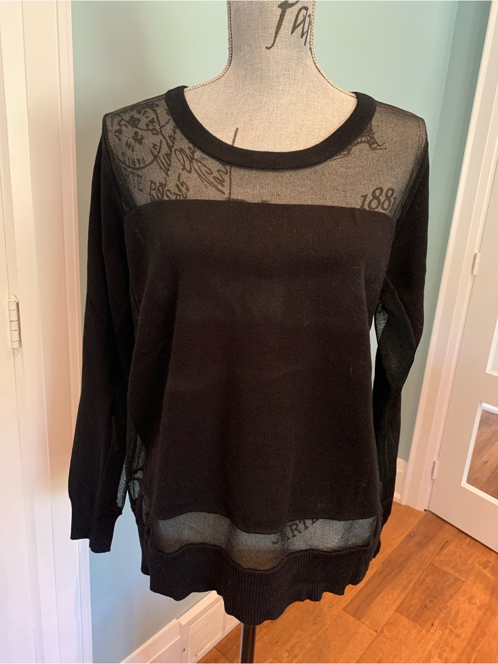 Women’s Black Long Sleeve Sheer Yoke Pullover